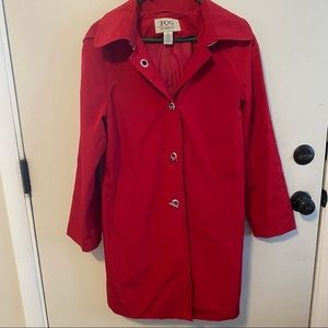 FOG By London Fog Red Trench Rain Coat Detachable Hood Women’s Size S Small